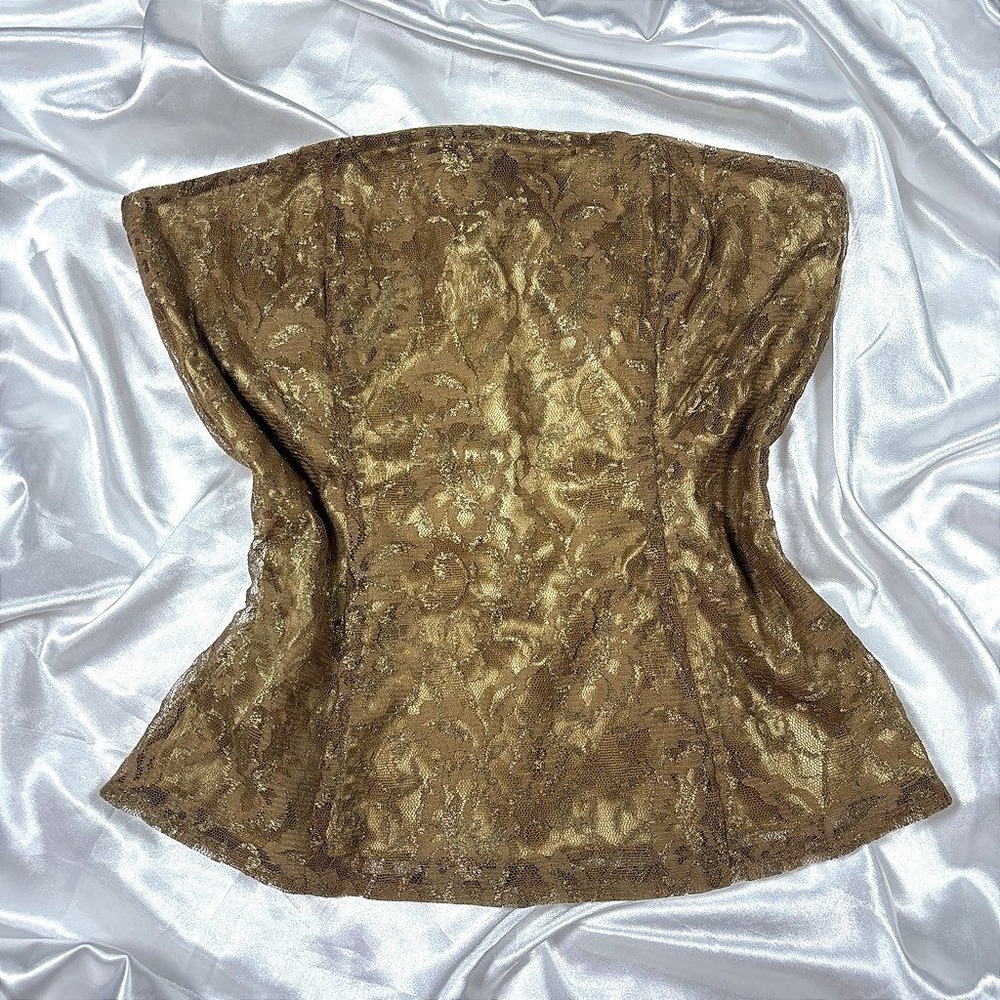 y2k Express Metallic Lace Tube Top Gold Strapless Corset Style S